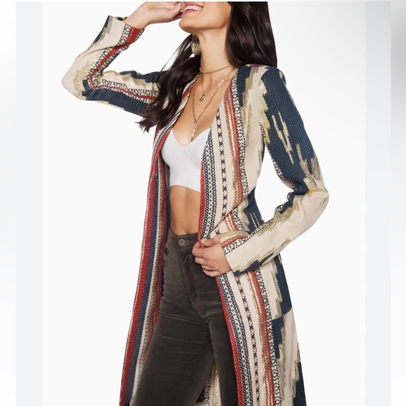 New! 🤠 Ramy Brook Cody Belted Fringe Jacquard Western Boho Cardigan/ Jacket 🤠 S - Picture 5 of 16